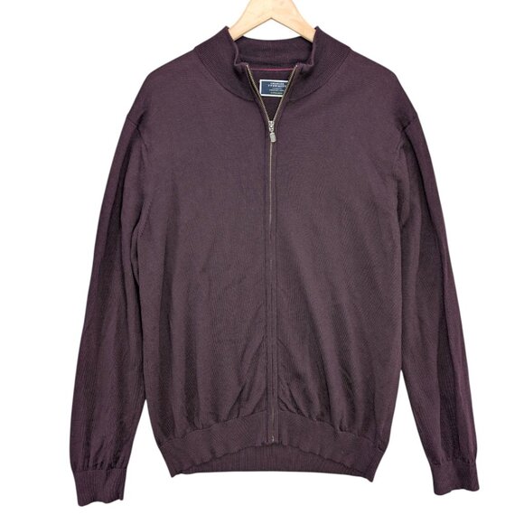 Charles Tyrwhitt Merino Wool Sweater Mens Purple Full Zip Mock Neck Size XL - Picture 1 of 7